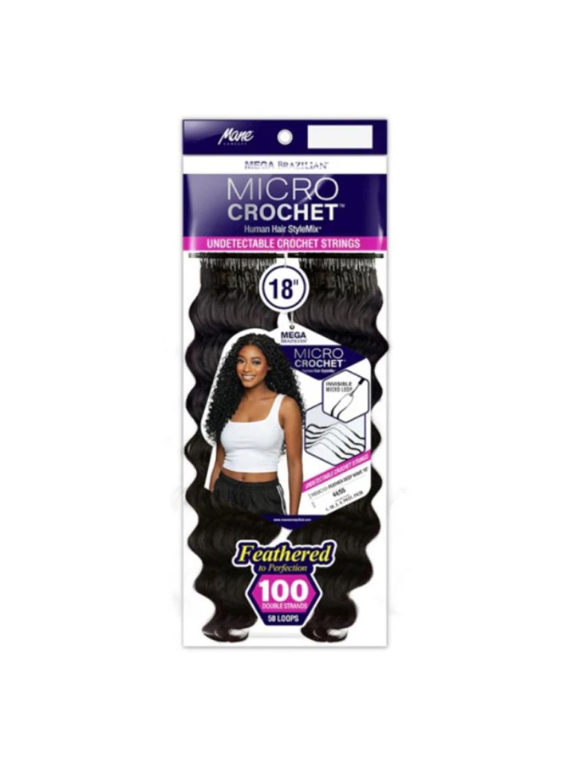 Deep Wave 18 Mega Brazilian Human Hair Blend Feather Micro Crochet Mane Concept