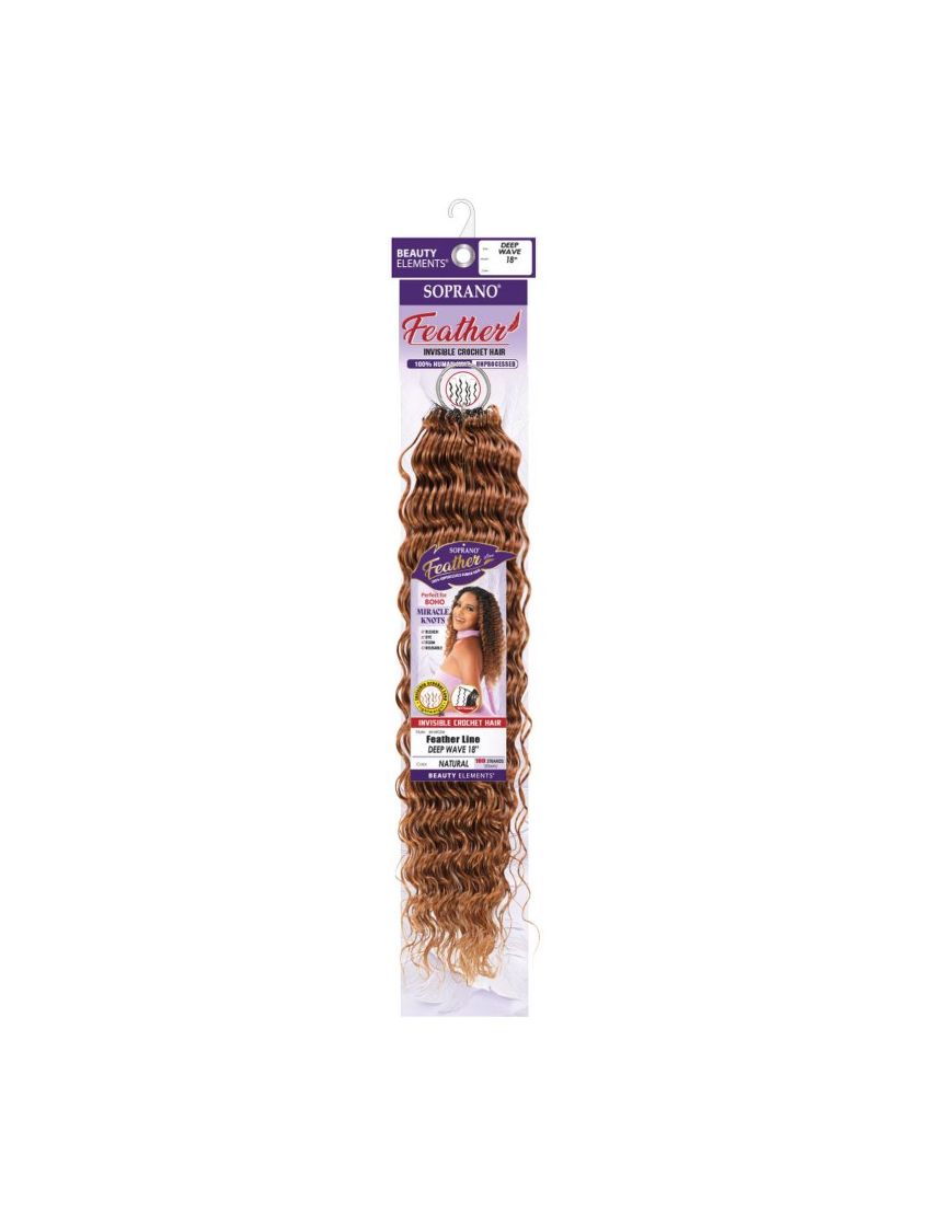 Deep Wave Soprano Virgin Remy Human Hair Feather Line Crochet Beauty Elements