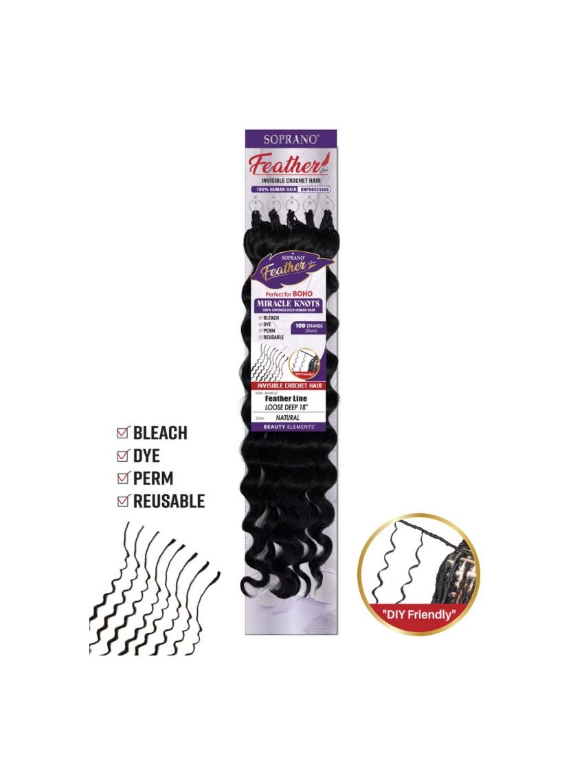 Loose Deep 18 Soprano Virgin Remy Human Hair Feather Line Crochet Beauty Elements