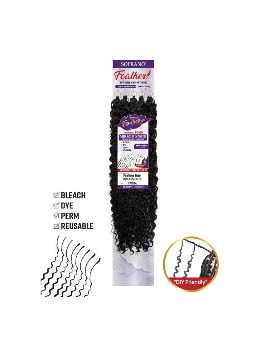 Soft Burmese 18 6Pcs Soprano Virgin Remy Human Hair Feather Line Crochet Beauty Elements