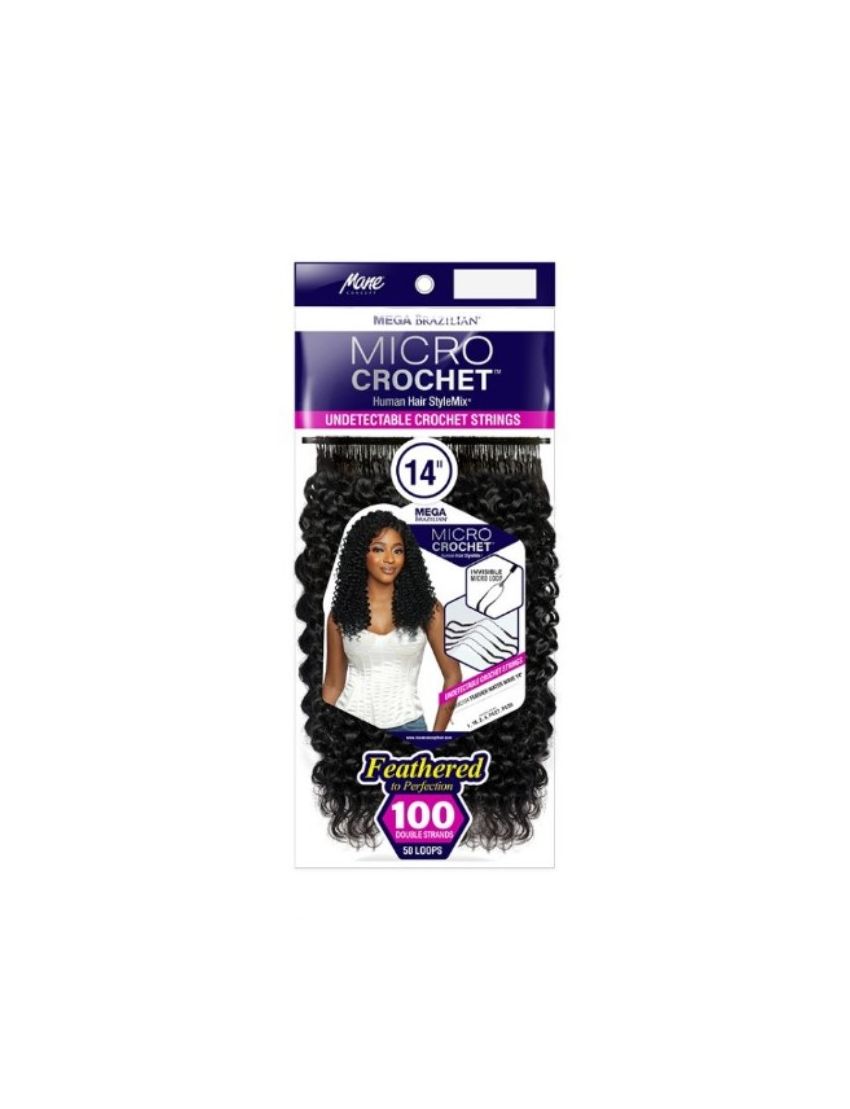 Water Wave 14 Mega Brazilian Human Hair Blend Feather Micro Crochet Mane Concept